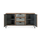 Sideboard Alexandra House Living Black Beige Grey Metal Acacia 160 x 81 x 40 cm-4