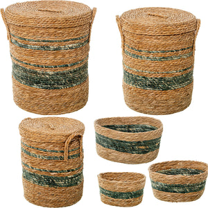 Set of Baskets Alexandra House Living 03839 Brown Wood Rattan Natural Fibre (6 Units)-0