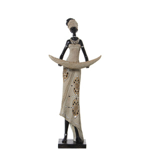 Decorative Figure Alexandra House Living Beige Plastic African Woman 16 x 25 x 58 cm-0