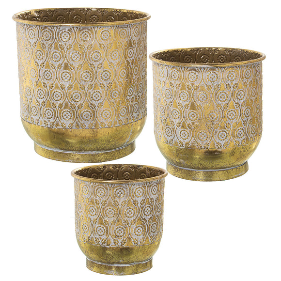 Set of Planters Alexandra House Living White Golden Metal (3 Pieces)-0