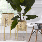 Set of Planters Alexandra House Living Golden Metal With support (4 Pieces)-3