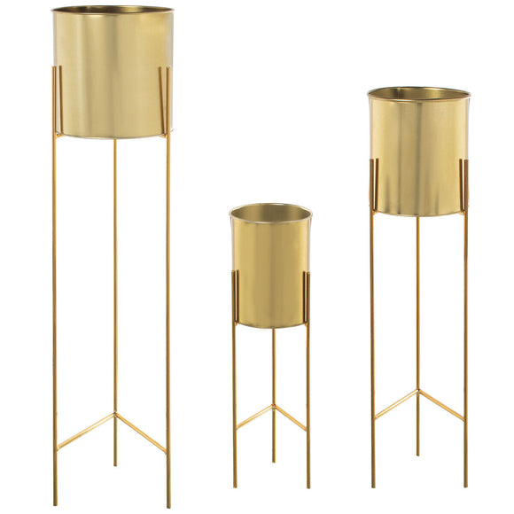 Set of Planters Alexandra House Living Golden Metal With support (3 Pieces)-0