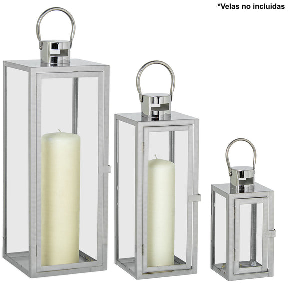 Lanterns Alexandra House Living Silver Steel 10 x 23 x 10 cm 14 x 39 x 14 cm 18 x 49 x 18 cm Candleholder 3 Pieces-0