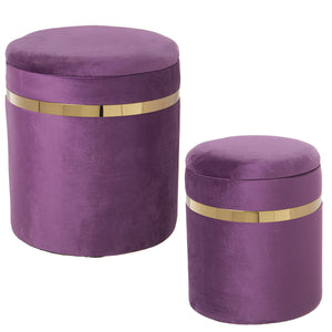 Pouffe Alexandra House Living Violet Golden Velvet Wood Set 2 Pieces-0