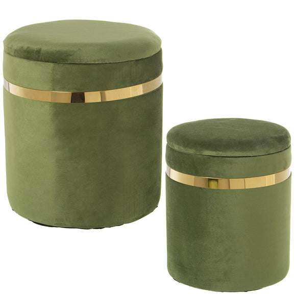 Pouffe Alexandra House Living Green Golden Velvet Wood Set 2 Pieces-0