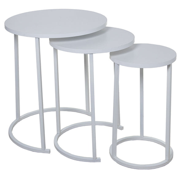 Set of 3 tables Alexandra House Living White Grey Wood-0