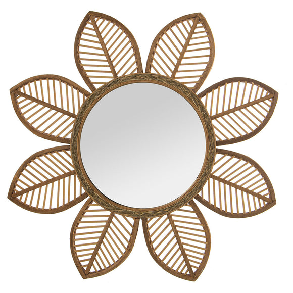 Wall mirror Alexandra House Living Natural Bamboo Natural Fibre Flower 3 x 67 x 68 cm Circular-0