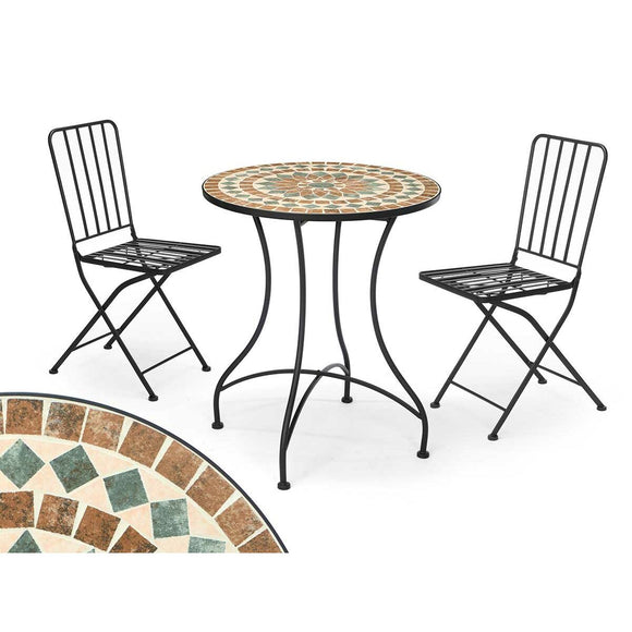 Table and 2 chairs Ibergarden Mosaico-Forja Brown Black 100 x 30 x 65 cm-0