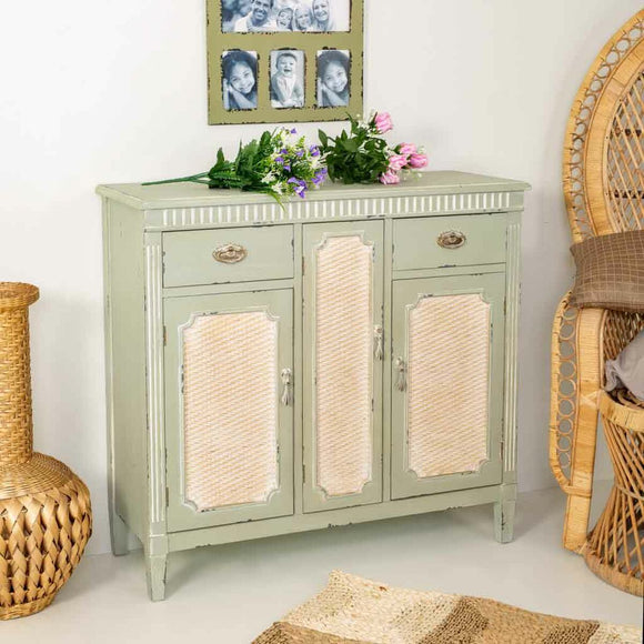 Console Alexandra House Living Green Rattan Fir wood MDF Wood 88 x 36 x 95 cm-0