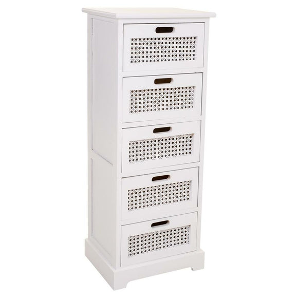 Chest of drawers Alexandra House Living White Cane Paolownia wood MDF Wood 29 x 91 x 35 cm-0