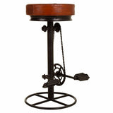 Stool Alexandra House Living Black Dark brown Leather Iron 41 x 80 x 41 cm Pedals-3