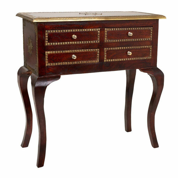 Hall Table with Drawers Alexandra House Living Dark brown Brass Mango wood MDF Wood 33 x 73 x 71 cm-0