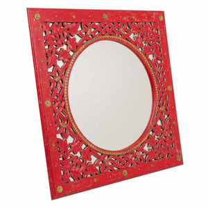 Wall mirror Alexandra House Living Red Glass Brass MDF Wood 1 x 84 x 84 cm-0