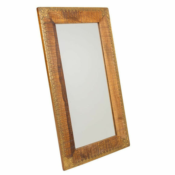 Wall mirror Alexandra House Living Brown Brass Mango wood MDF Wood 1 x 88 x 49 cm-0