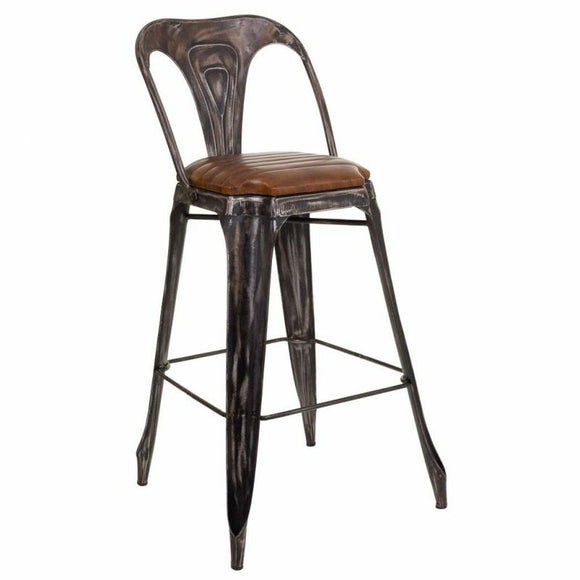 Stool Alexandra House Living Brown Black Leather Iron 53 x 105 x 49 cm-0