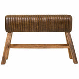 Bench Alexandra House Living Brown Natural Leather Mango wood 35 x 76 x 120 cm-5