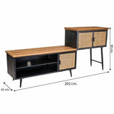 Sideboard Alexandra House Living Brown Black Grey Iron Rattan Fir wood 42 x 90 x 202 cm-1