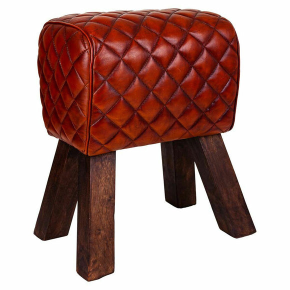 Stool Alexandra House Living Brown Leather Mango wood 51 x 30 x 41 cm-0