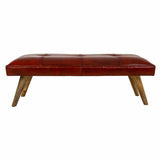 Bench Alexandra House Living Red Leather Mango wood 53 x 38 x 115 cm-4