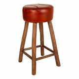 Stool Alexandra House Living Brown Leather Mango wood 78 x 41 x 41 cm-0