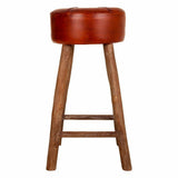 Stool Alexandra House Living Brown Leather Mango wood 78 x 41 x 41 cm-4