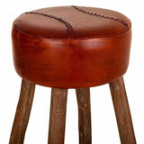 Stool Alexandra House Living Brown Leather Mango wood 78 x 41 x 41 cm-3