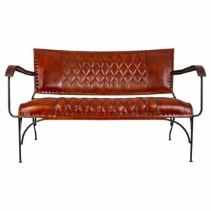 Bench Alexandra House Living Leather Iron Mango wood 71 x 76 x 127 cm-0