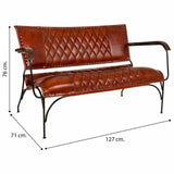 Bench Alexandra House Living Leather Iron Mango wood 71 x 76 x 127 cm-1