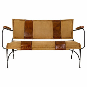 Bench Alexandra House Living Leather Iron Mango wood 71 x 76 x 127 cm-0