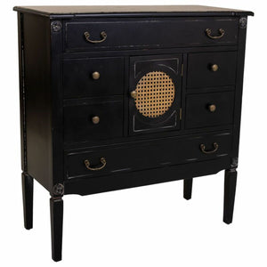 Chest of drawers Alexandra House Living Black Rattan Fir wood MDF Wood 38 x 90 x 85 cm-0