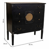 Chest of drawers Alexandra House Living Black Rattan Fir wood MDF Wood 38 x 90 x 85 cm-5