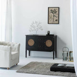 Sideboard Alexandra House Living Black Rattan Fir wood 40 x 78 x 106 cm-8