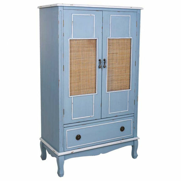 Cupboard Alexandra House Living Blue Rattan Fir wood MDF Wood 42 x 138 x 80 cm-0