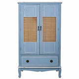 Cupboard Alexandra House Living Blue Rattan Fir wood MDF Wood 42 x 138 x 80 cm-6