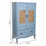 Cupboard Alexandra House Living Blue Rattan Fir wood MDF Wood 42 x 138 x 80 cm-5