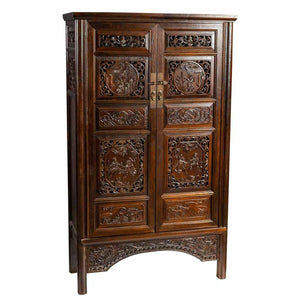 Cupboard Alexandra House Living Brown Wood Elm wood 40 x 160 x 95 cm Oriental 2 Shelves-0