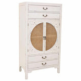 Cupboard Alexandra House Living White Rattan Fir wood MDF Wood 40 x 135 x 70 cm-0