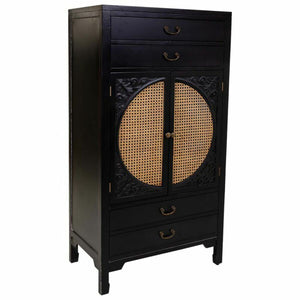 Cupboard Alexandra House Living Black Rattan Fir wood MDF Wood 40 x 135 x 70 cm-0