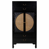 Cupboard Alexandra House Living Black Rattan Fir wood MDF Wood 40 x 135 x 70 cm-6