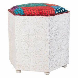 Stool Alexandra House Living White Mango wood 46 x 41 x 46 cm-0