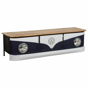 Sideboard Alexandra House Living White Natural Navy Blue Metal Mango wood 50 x 50 x 183 cm-0