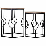 Set of 2 tables Alexandra House Living Brown Black Iron MDF Wood 39 x 57 x 39 cm-6