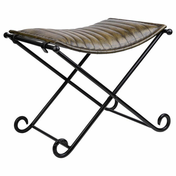 Bench Alexandra House Living Green Leather Metal Iron 45 x 45 x 52 cm-0