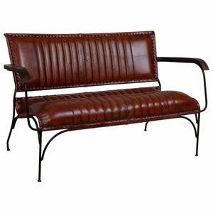 Bench Alexandra House Living Brown Leather Metal Iron 62 x 75 x 112 cm-0