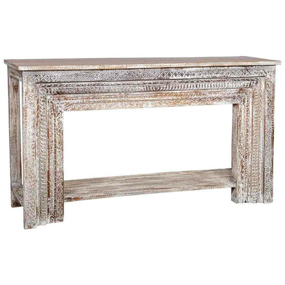 Hall Alexandra House Living White Grey Mango wood 39 x 86 x 160 cm Aged finish Engraving-0