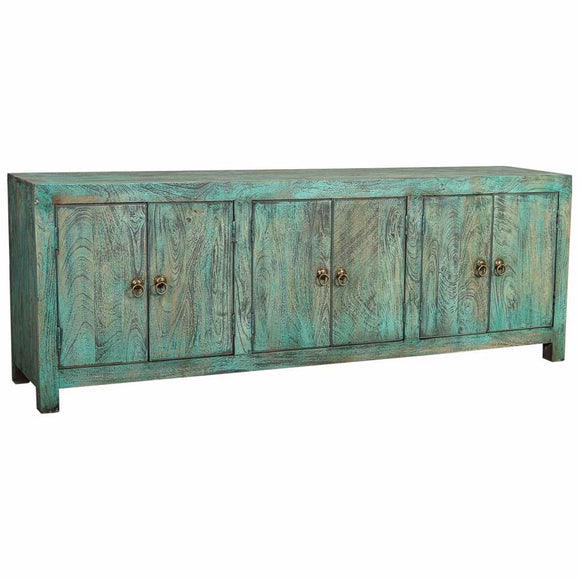 Sideboard Alexandra House Living Black Green Mango wood 40 x 70 x 200 cm 6 doors-0