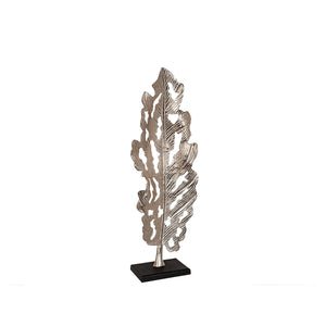 Sculpture Romimex Black Silver Aluminium MDF Wood 32 x 89 x 14 cm Leaf of a plant-0