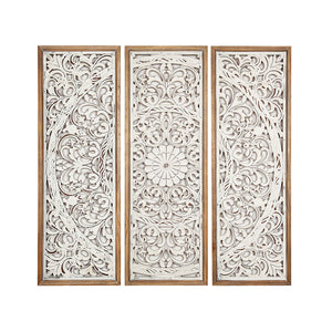 Set of 3 pictures Romimex White Natural MDF Wood 30 x 90 x 4 cm-0