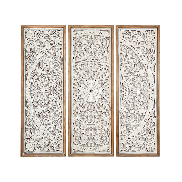 Set of 3 pictures Romimex White Natural MDF Wood 30 x 90 x 4 cm-0