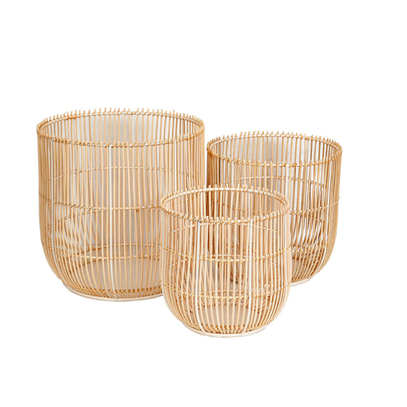 Set of Planters Romimex Natural Rattan (3 Pieces)-0